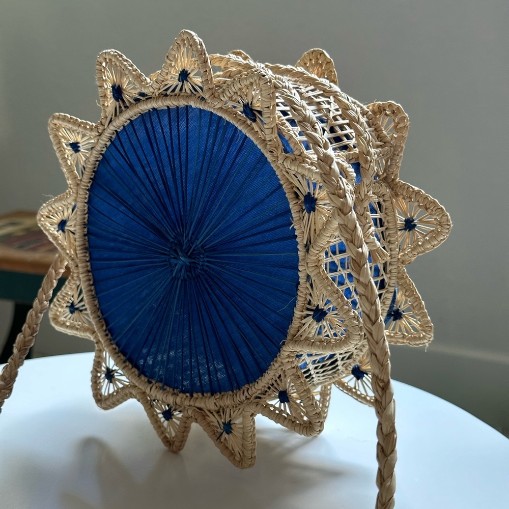 Blue rattan crossbody bag